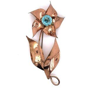 VTG Estate Sterling by Jordan Large Flower Brooch w/ Blue Rhinestone!‎ Nice! 29